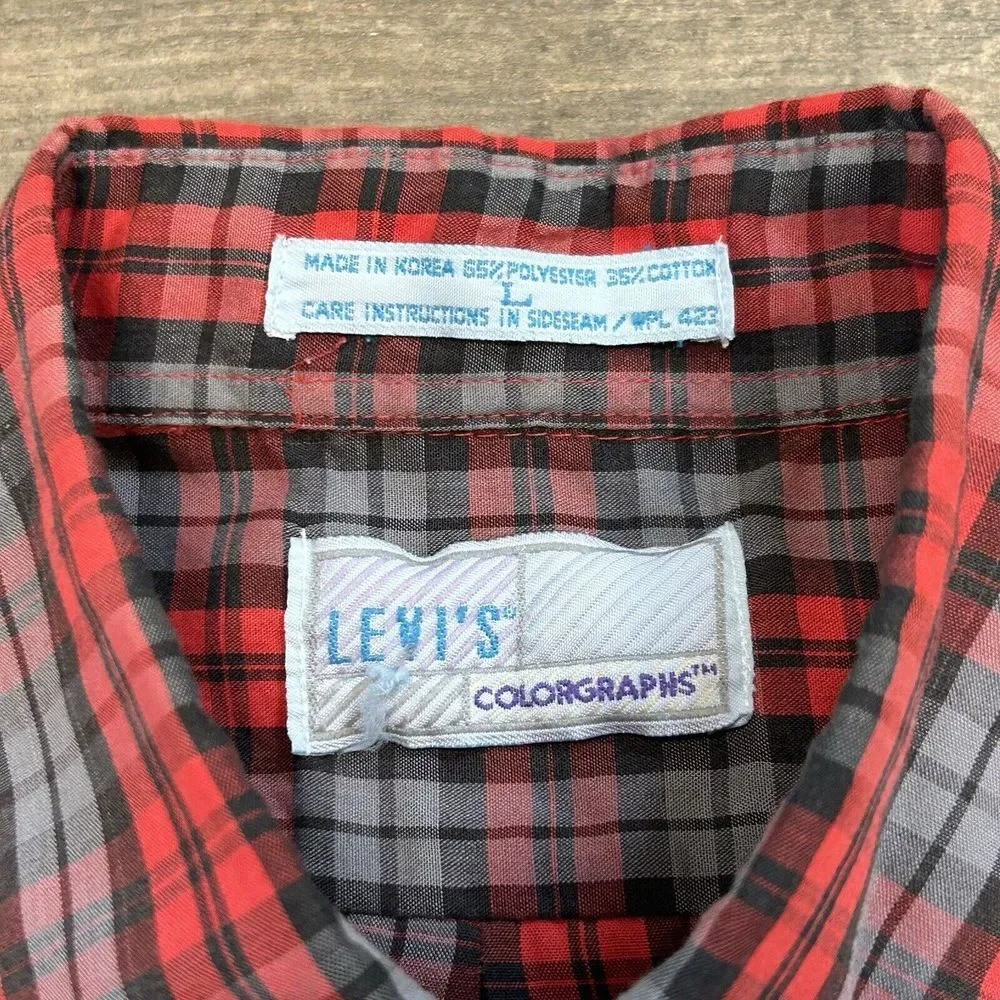 Vintage Levis Colorgraphs Button‎ Down Shirt Men Size Large Plaid 80's (73)